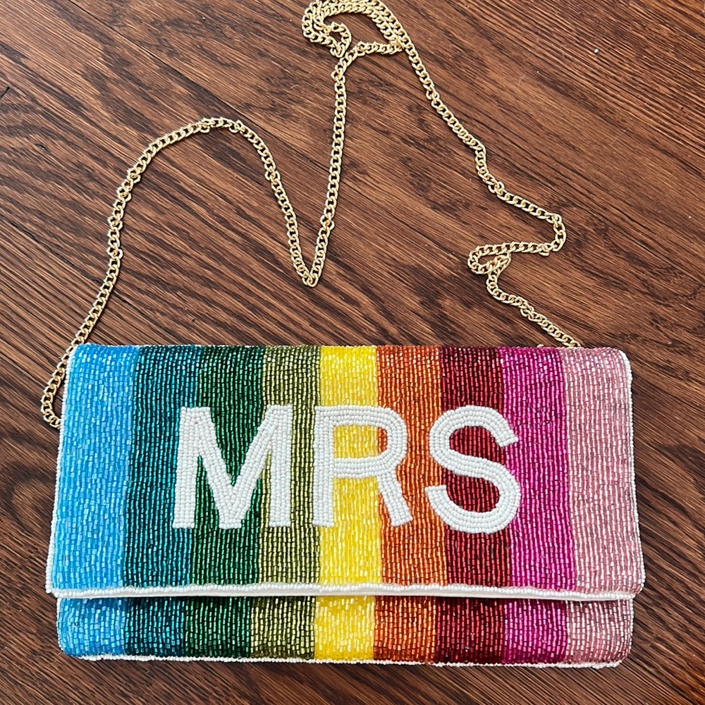 Multicolored / Rainbow Beaded MRS / BRIDAL / WEDDING clutch / purse
